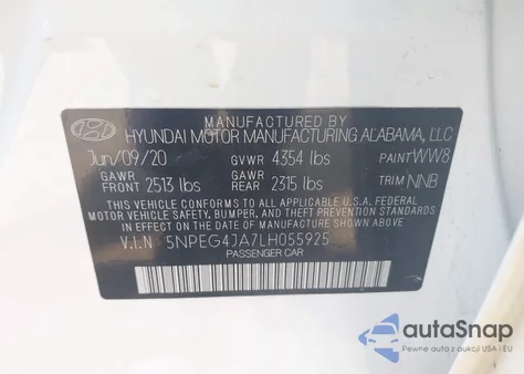 2020 Hyundai Sonata Se from USA, damaged, VIN 5NPEG4JA7LH055925